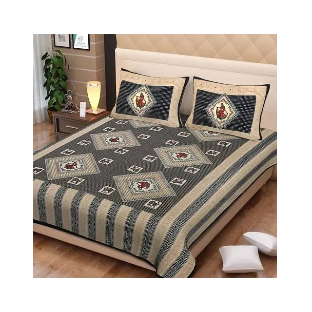 Cung cấp tốt nhất jaipuri phong cách bông tấm ga trải giường với Vua Kích thước và hai gối đa màu tấm ga trải giường cho phòng ngủ trang trí nội thất