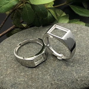 ソリッドリング925スターリングシルバー調整可能金メッキ925スターリングシルバー10x 14mm調整可能リングベース長方形正方形カボション