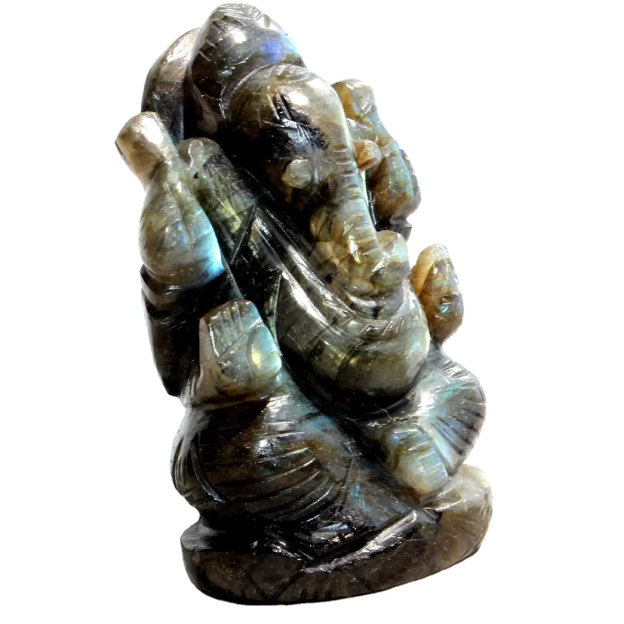 Guarigione spirituale cristallo Labradorite Ganesha statua scultura figurina cristallo guarigione pietra Made in India acquistare all'ingrosso