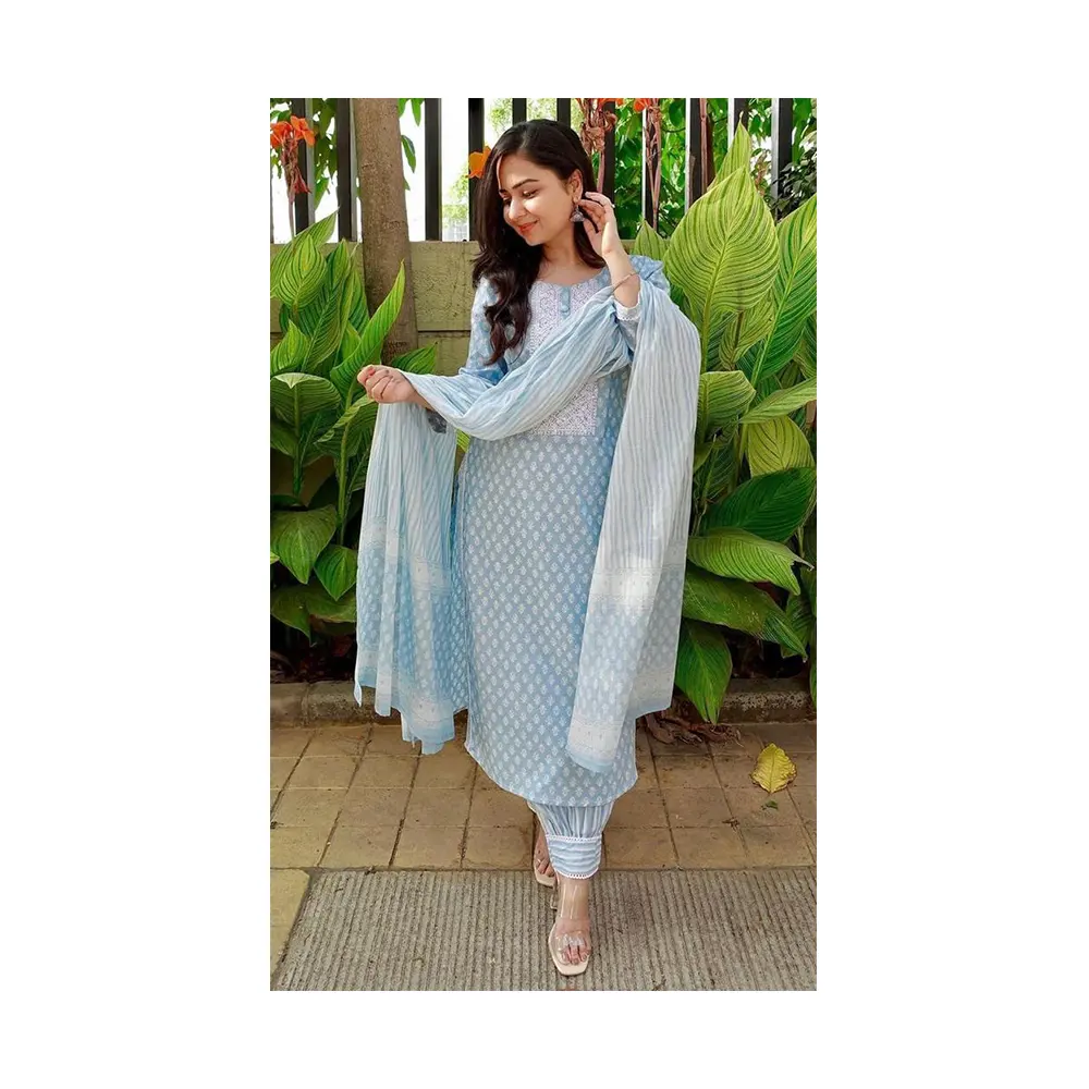 Kurti et pantalon pour femme avec Duptta au prix de gros de l'Inde très beau coton rayonne et imprimé kurti avec pantalon dames w