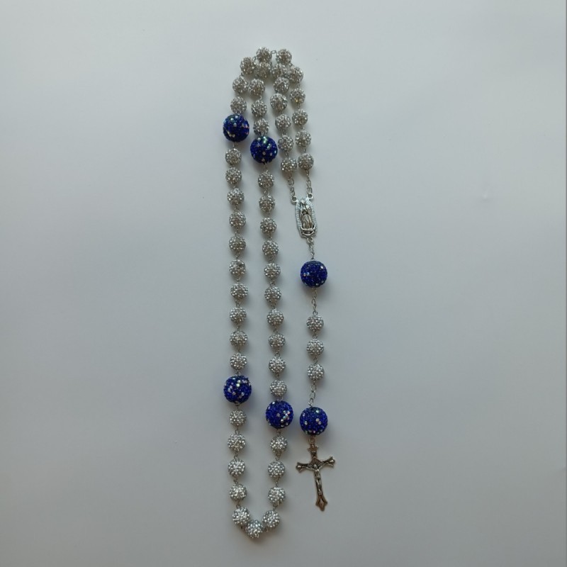 Collana rosario blu e bianca 8