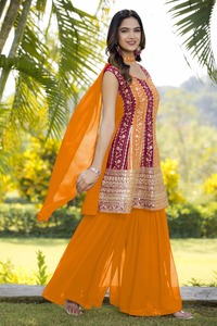Moda Georgette nakış dizisi ağır dantel iş üst festivali giyim toptan <span class=keywords><strong>Surat</strong></span> giysi Gharara ile çalışmak