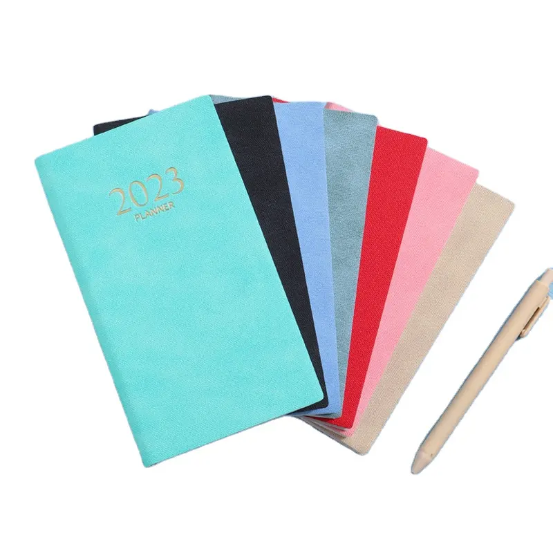 A6 Diaries 2023 Index Notebook 365 Days Planner Business English Agenda PU Leather Cover 2 Color Printing Diary