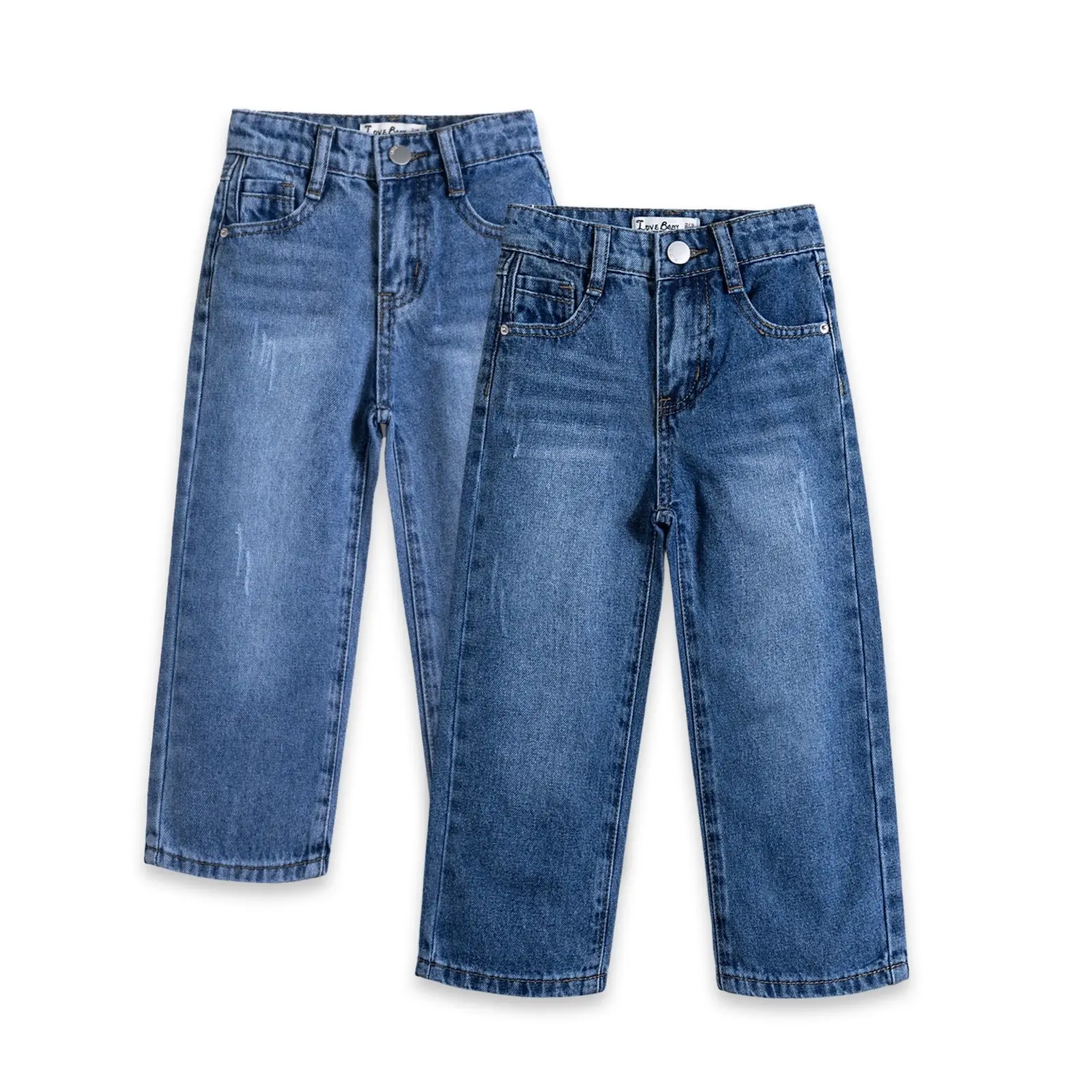 Pemasok pakaian jeans anak-anak anak perempuan 2-8 tahun celana Denim kaki lurus berhiasan Medium
