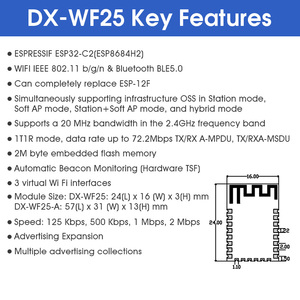 DX-WF25 WiFi + Bluetooth modulo seriale ESP32-C2 microcontrollore 802.11N modulo Wireless ricetrasmettitore porta remota di rete - Product Image 2
