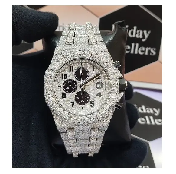 Luxe Mechanische Automatische Beweging Roestvrij Staal Matereil Hiphop Iced Out Vvvs Moissnite Diamond Watch Pass Diamond Tester