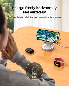 แท่นชาร์จไร้สายแบบ3-in-1แม่เหล็กสังกะสีอัลลอยพับได้หมุนได้หลายอุปกรณ์360องศาสำหรับหูฟัง Qi สำหรับเดินทางใน Qi2 - Product Image 5