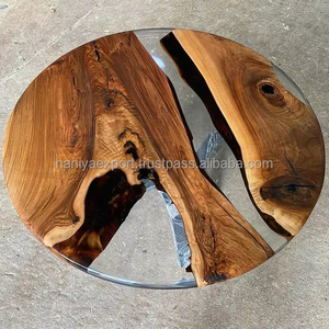 Clear Transparent Round <strong>Teak</strong>/Mango Epoxy Dining <strong>Table</strong> Elegant Modern Design with Elegant Round Edge Coffee End <strong>Kitchen</strong> Use Home - Product Image 5