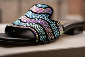 slip on Sandal with Multicolor Strass Leather Insole and Outsole Patent Flat Heel 30 CM Jelly Sandal