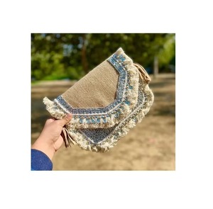 Tasarımcı el yapımı pamuk jüt günlük giyim parti ve pazar taşıma için fermuarlı çantalar şık kullanımlık kılıf - Product Image 4