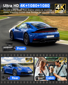 Pro frontal e Interior 4K Adas Cámara dual Ai Wire Coche de policía Tres canales 64G Tarjeta de memoria Black Box 3 Lens Dash Cam - Product Image 5