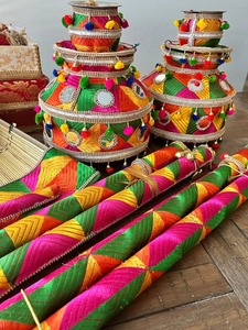 Phulkari Jaggo Set Danda, Jaggo, Chaj & Sticks Sangeet, pakistan ve Sikh düğünleri ile komple Jaago gece şartları