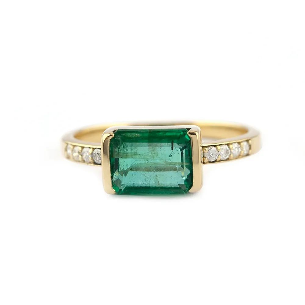 Oro 18 carati genuino ZambiaEmerald qualità vero diamante SI chiarezza GH colore anello produttore di gioielli fornitore prezzo all'ingrosso 18 ct