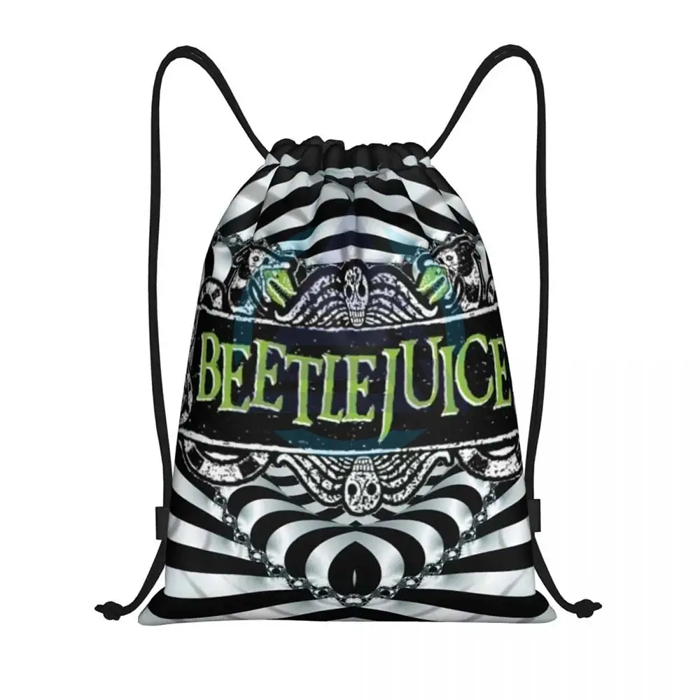 Película de terror Beetlejuice Mochila con cordón Mujeres Hombres Gimnasio Deporte Saco Paquete Portátil Tim Burton Estilo Bolsa de entrenamiento Saco