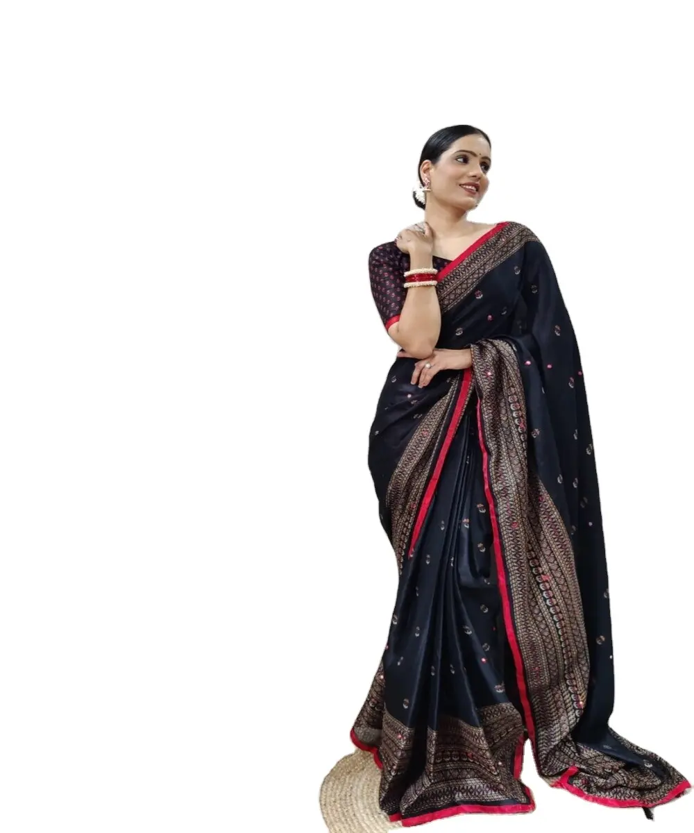 Sari sari nuova sequenza TRENDING CORDING sari abito unico moda sari lavori ricamati su ORGANZA con camicetta pesante