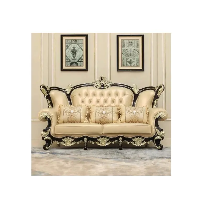 Nuevo estilo indio flor tela y madera Maharaja tallado sofá muebles antiguo sofá clásico