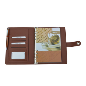 A5 rilegata rigida con meccanismo di blocco scorrevole portapenne marrone chiaro imbottito in morbida pelle Cover materiale scolastico taglie A4 - Product Image 2