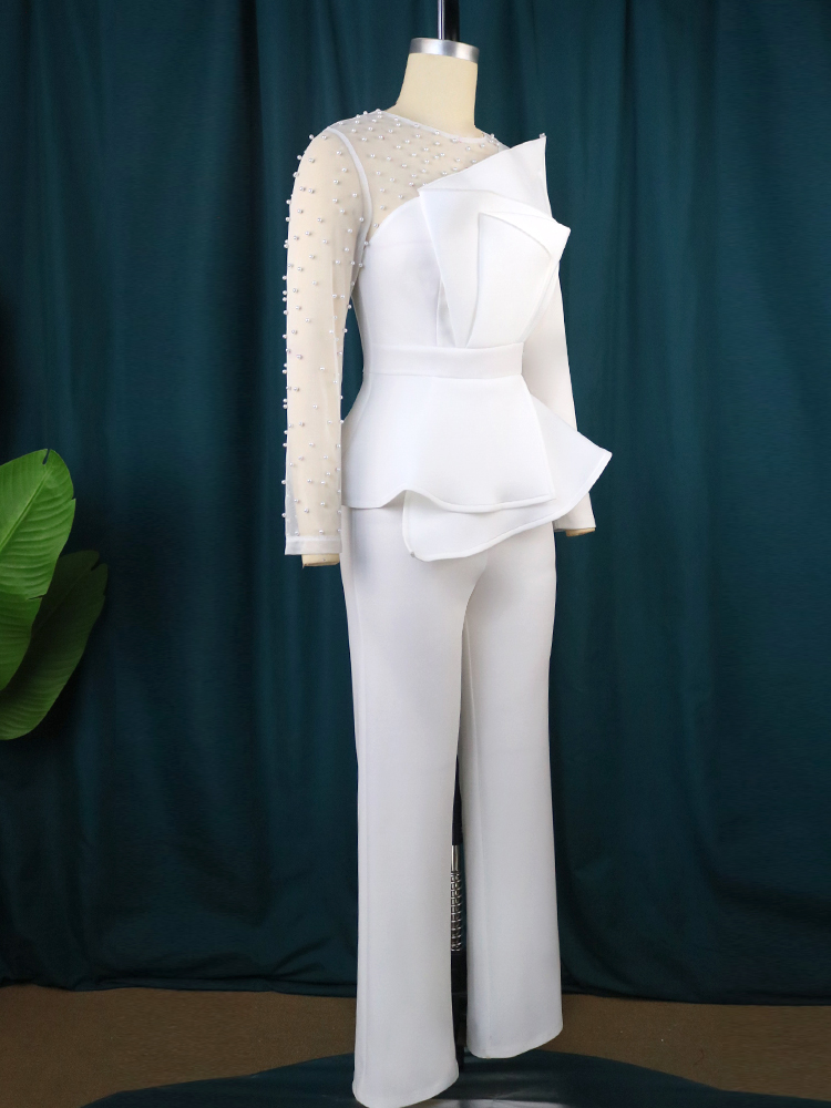 Vintage Straight Wide Leg Elegant Party Evening Women's Jumpsuits Beaded