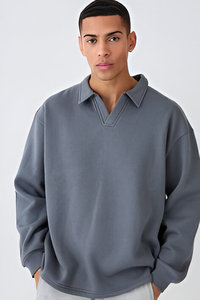 实心翻领男士运动衫最新新款男士休闲服运动衫 - Product Image 2