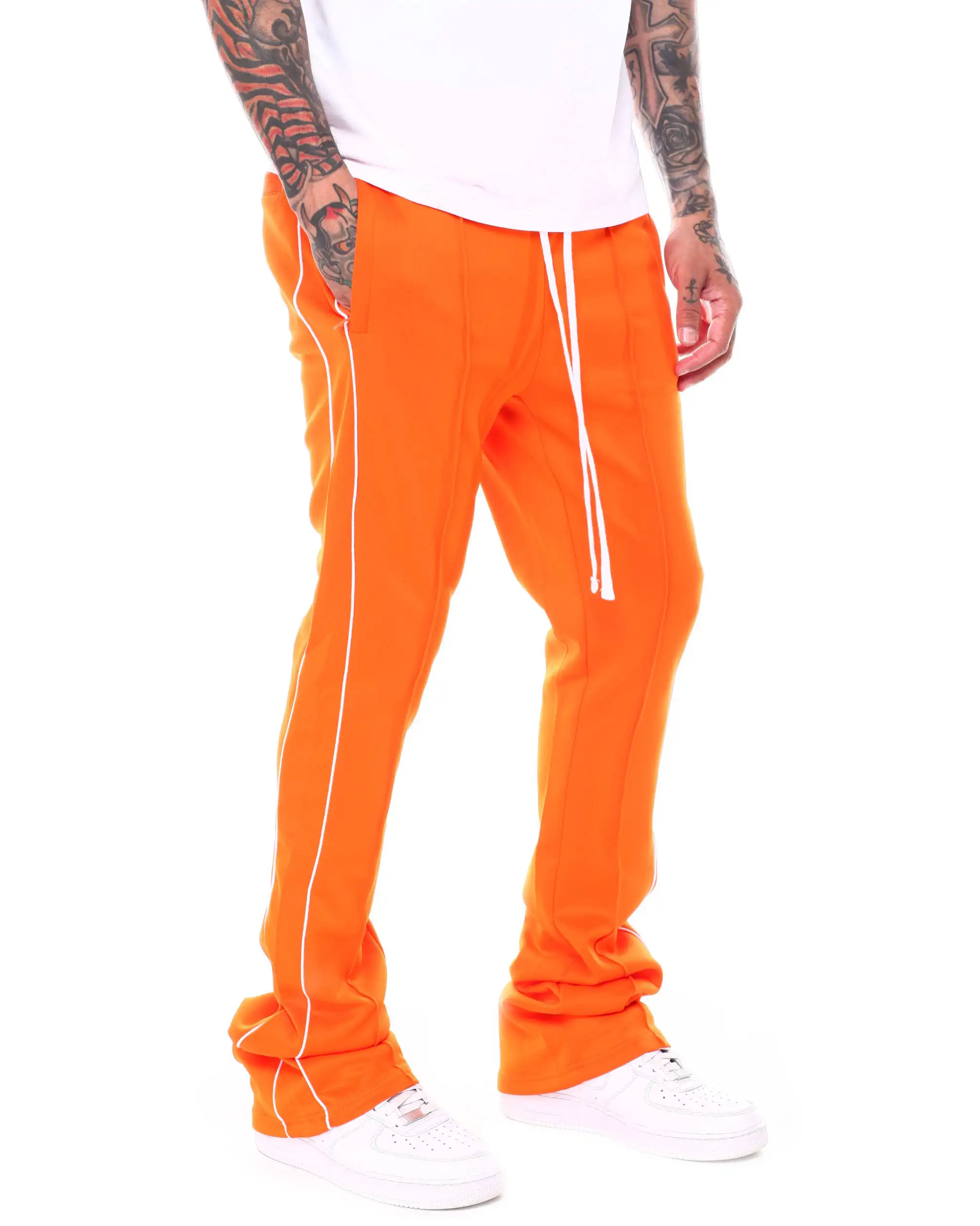 เสื้อผ้าบุรุษใหม่แฟชั่นสีส้มบานซ้อนกางเกงพิมพ์ติดตามถนนกางเกงซ้อนติดตามกางเกงกางเกงเหงื่อลวกผู้ชาย