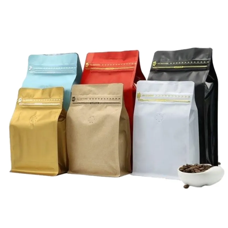 4Oz 16Oz 20g personalizado impreso fondo plano blanco Kraft forrado bolsas de café y Caja con cremallera y válvula