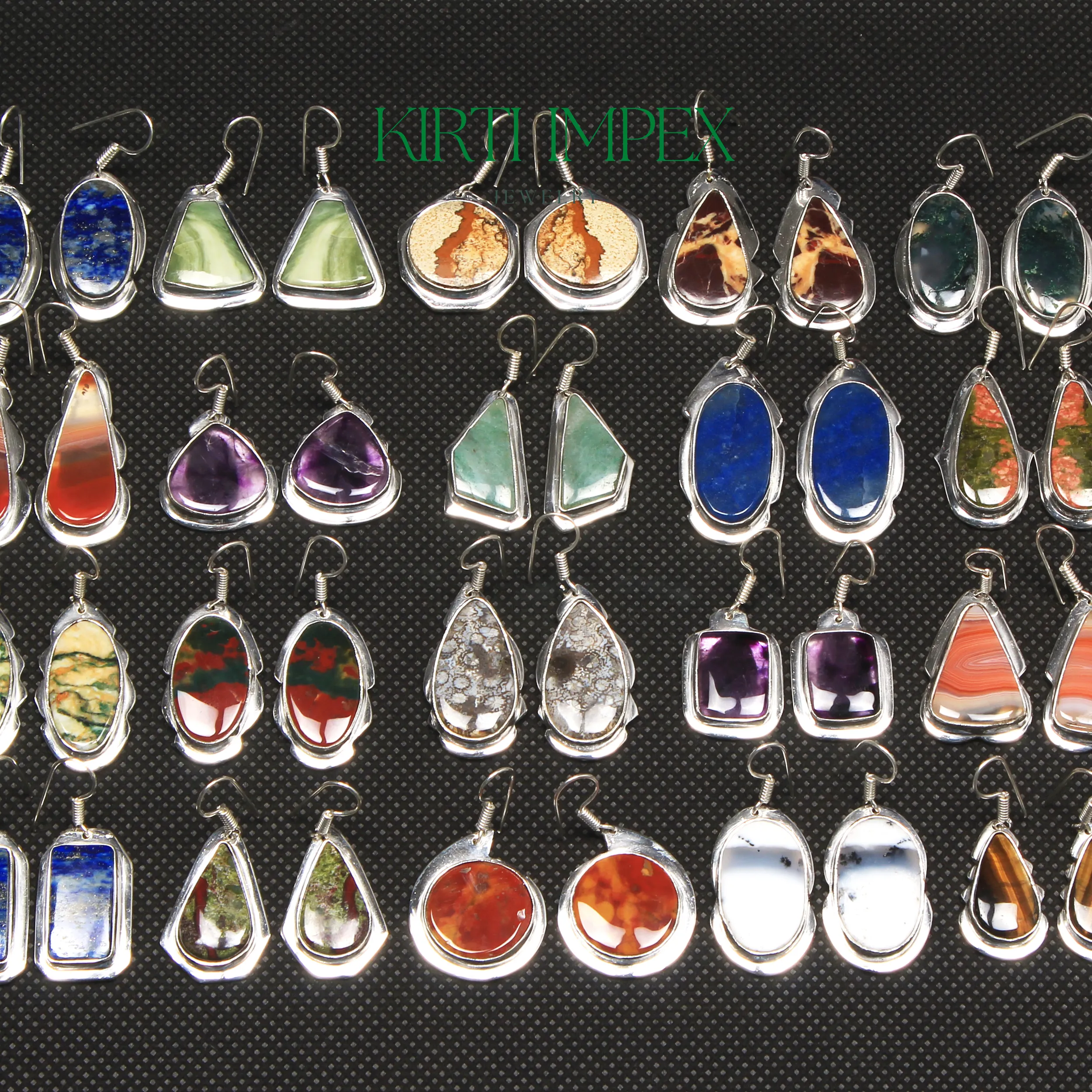 Wholesale Silver-Plated Gemstone Earrings Set - Assorted Crystal and Healing Stones for Women girls Bohemian Design Gem Eatrings
