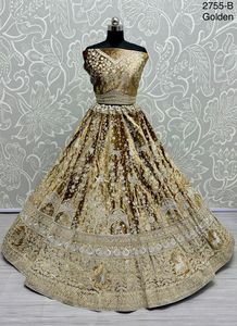 ファンシーザリワークとドリ刺繍ゴールデンスパンコール美しいボックスパルソフトネットデュパッタレヘンガチョリコレクション結婚式用 - Product Image 4