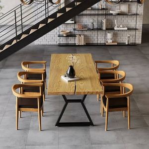 6人天然工业餐桌，金属腿矩形柚木厨房餐桌 - Product Image 3
