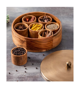 <strong>Admirable</strong> Design Wooden Spice Box 6 Compartment with Latest Lid Round Shape and Spoon for Kitchenware Use - Product Image 6