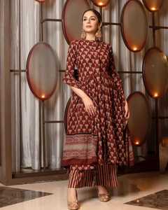 3件套棉套装100% 梭织棉包括花卉图案<span class=keywords><strong>Kurta</strong></span>/Kameez Dupatta底部披肩围巾天然可洗
