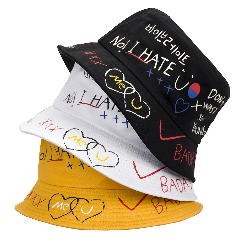 Casquette pour femme d'été Graffiti Letter Bucket Hats Fishing Outdoor Hip Hop Cap Fisherman Bob Hat for Men Panama Couples Gifts