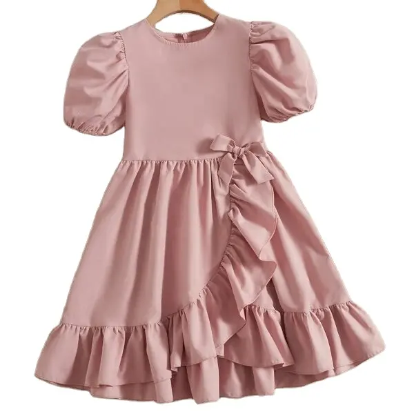 Девушки искусственная (-ый) ff рукавом галстуком-бабочкой спереди отделкой рюшами, 12 лет платье для вечеринок для маленьких девочек летнее модное платье, платье на день рожденья, платья для девочек