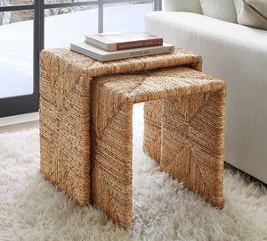 Braided Natural Water Hyacinth <strong>Rectangular</strong> Home <strong>Nesting</strong> Side <strong>Tables</strong>, Coffee Tea <strong>Table</strong> Handmade - Product Image 1