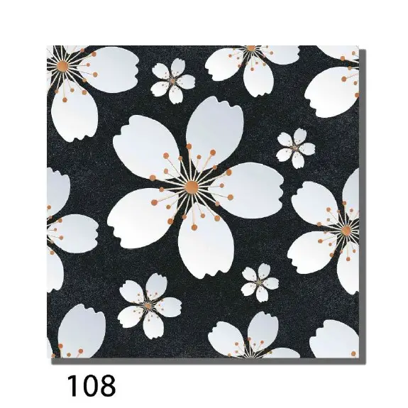 Black Tiles with White Flower Patterns in Porcelain Parking Tiles 300x300mm in Matte Surface in 8mm Thickness for Outdoor Use