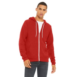 レッドカラーUNISEX SPONGE FLEECE FULL-ZIP HOODIEカンガルーポケットウィンターフリースサーマルスウェットシャツパーカー - Product Image 1