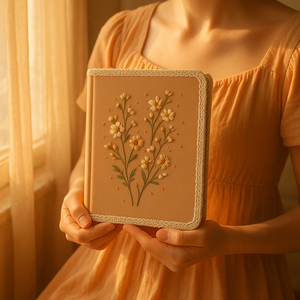 LABON Lace Edge Vintage <strong>Small</strong> Flower Design Warm Floral Embroidered Notebook A5 Apricot Fabric Journal for Gift and <strong>Writing</strong> - Product Image 4
