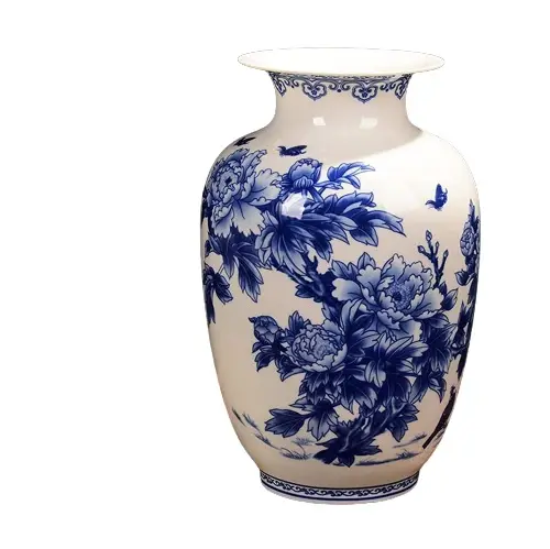 Vases en porcelaine bleu et blanc Vase en porcelaine fine pivoine décoré Vase en céramique vente en gros prix d'usine direct simple et chic
