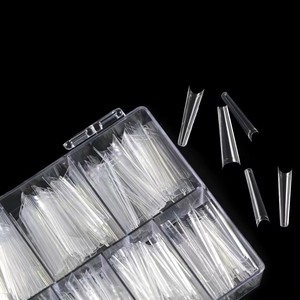 Aillsa 480 adet XXL tırnak ipuçları hafif ince yanlış tırnak C eğrisi şekli yapay tırnaklar uzun düz temizle yarım kapak tırnak ipuçları - Product Image 1