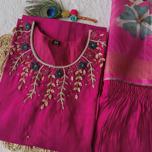 Women's Salwar Kameez with Khatli Work in Silk Fabric with Beautiful Color Fully Stitched Readymade - Product Image 1