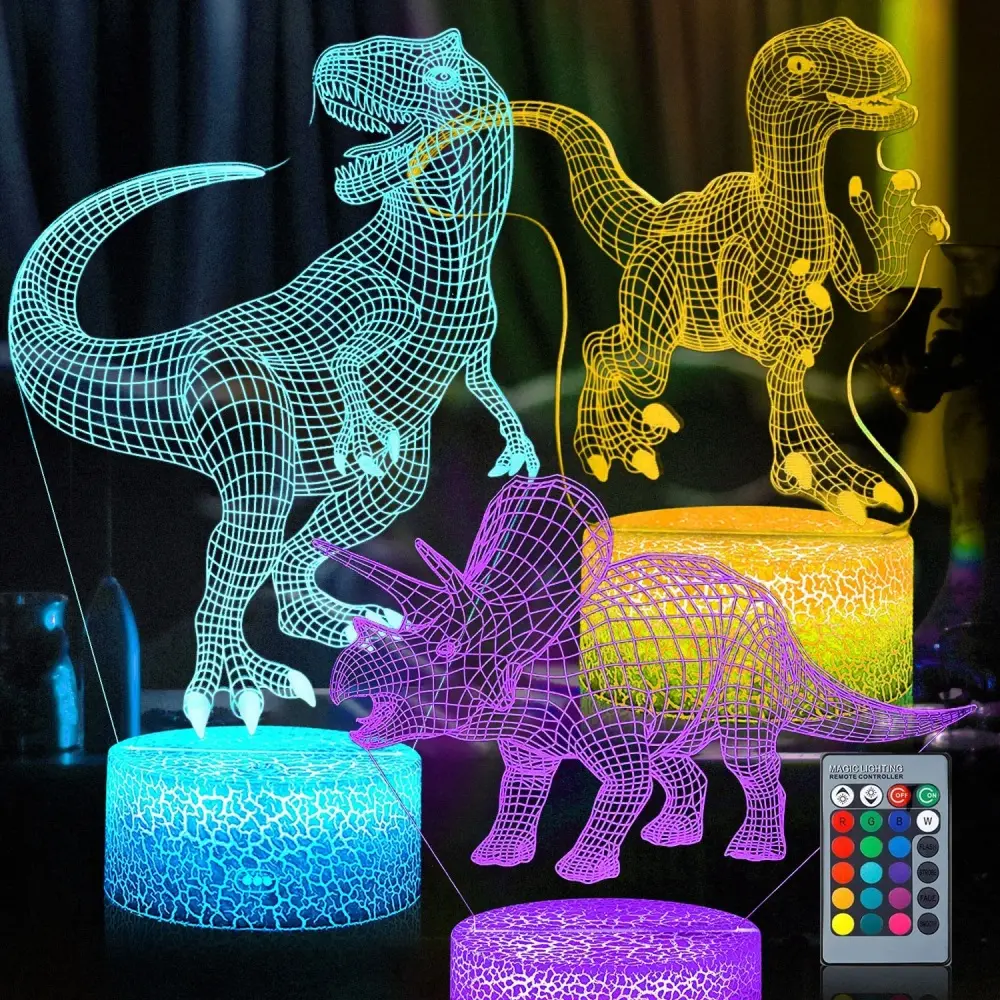 Atacado Quarto Desktop USB RGB Controle Remoto Acrílico De Madeira Plástico Lâmpada LED 3D Ilusão Night Light Base 7 Cor Mudar