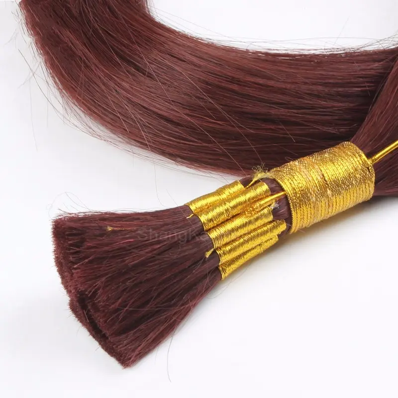 Meest Populaire Dubbel Getekende 100% Remy Rauw Menselijk Haar Steil Rood Kleur Bulk Hair Extensions Voor Bundels Vlechten