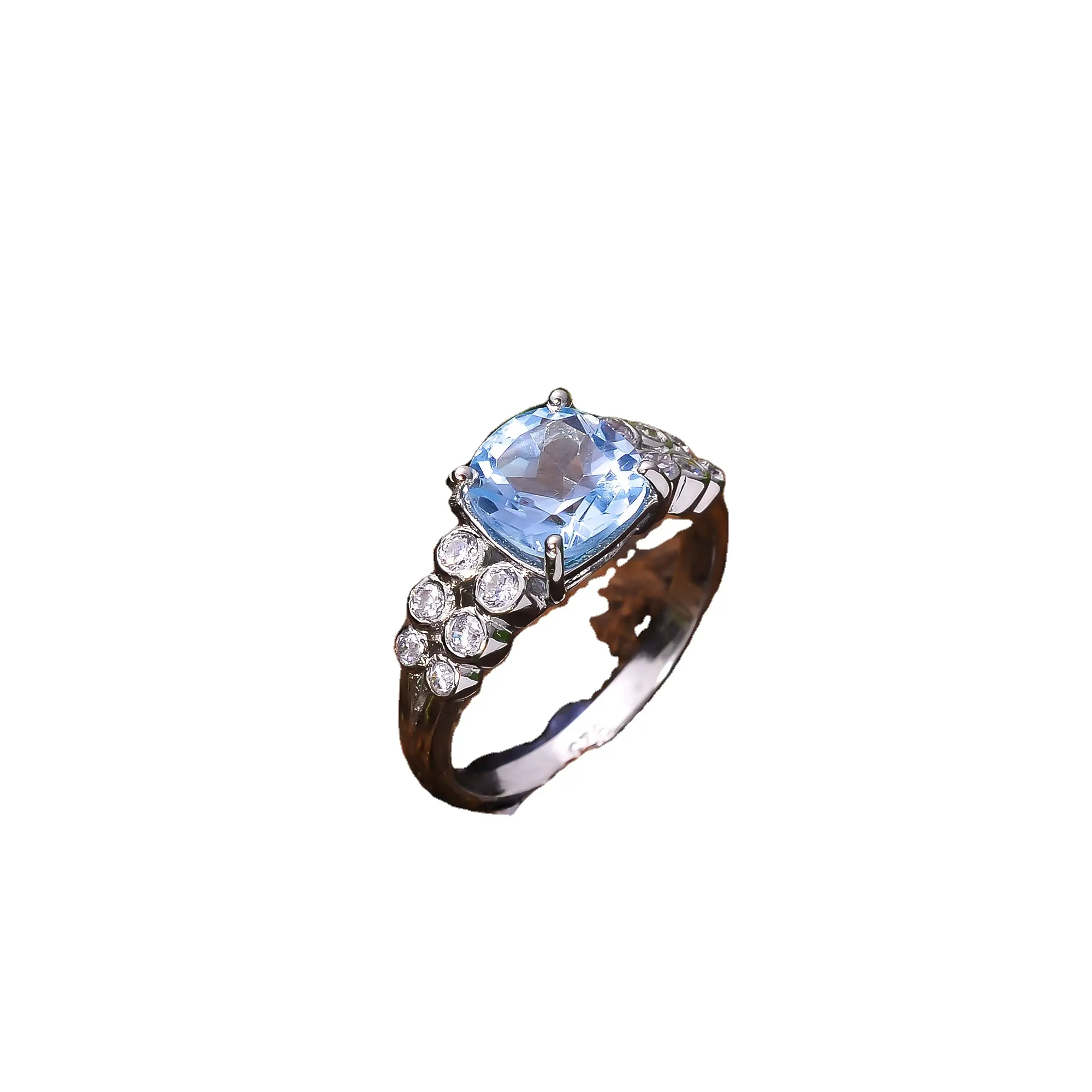 92,5 стерлингового серебра 3,5 грамм кольцо натуральный небесно-голубой топаз и циркон Драгоценный Камень Новейшие Простой дизайн для женщин подарок