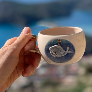 Ceramic Blue Whale <strong>Mug</strong> With Some Gold Plated <strong>Decorative</strong> Elements Nature Series Endangered <strong>Animals</strong> Blue Whale Tea Espresso - Product Image 2