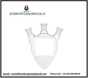 High Quality Lab Boro 3.3 Pear Shape Flask with Three Neck at <strong>One</strong> Centre Necks <strong>One</strong> <strong>Parallel</strong> &amp; Angle Side Neck for Lab - Product Image 4