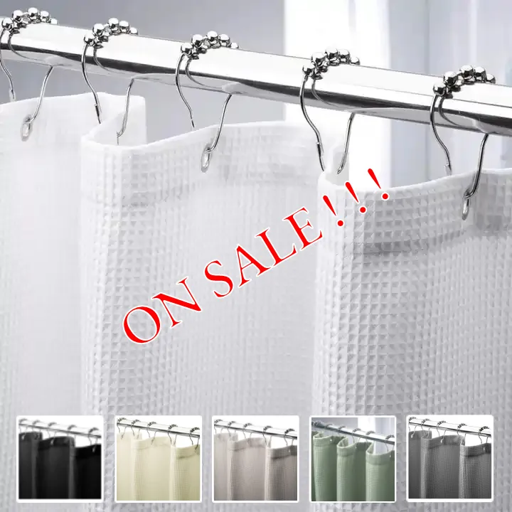 Waffle Shower Curtain, 72" x 72" Heavy Duty Fabric Shower Curtains With Waffle Weave Hotel Quality Bathroom Shower Curtains#