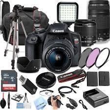 Gerçek Rebel T7 DSLR kamera ile 2 Lens kiti WithEF <span class=keywords><strong>18</strong></span>-<span class=keywords><strong>55mm</strong></span> + EF 75-300mm Lens siyah