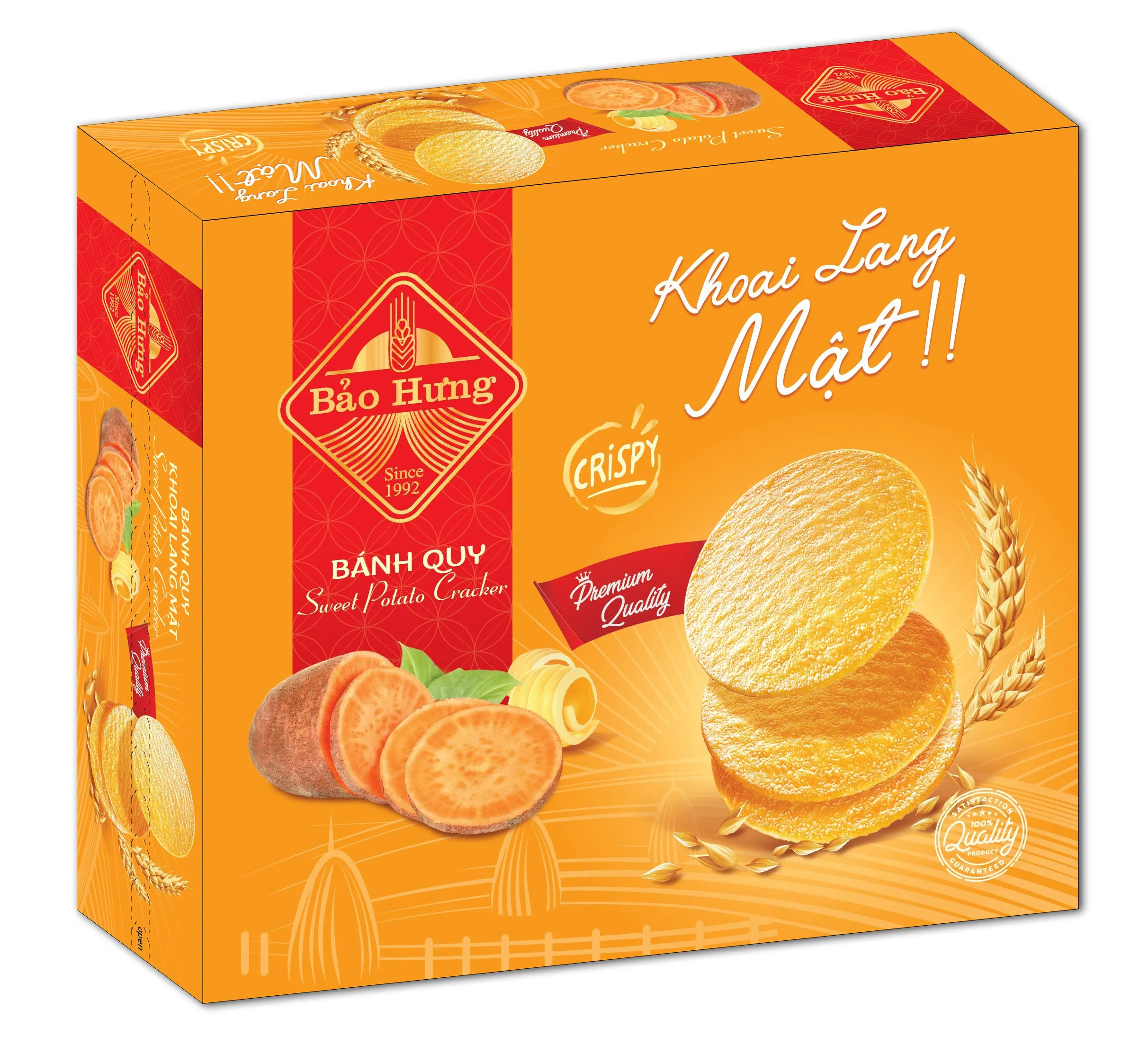 Premium Kwaliteit Bao Opgehangen Zoete Aardappel Smaakstof Dunne Knapperige Cracker 250G In Papieren Doos-Heerlijk
