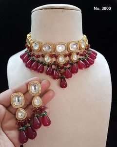 Hint kadın altın kaplama Girls Polki AD CZ etnik stil düğün nişan inci kolye kızlar kadınlar için setleri - Product Image 1