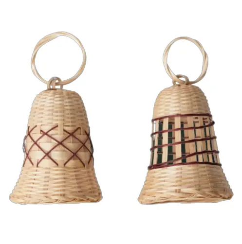 Ornamento de sino de bambu, de bambu, novo design, feito à mão, para decoração de natal, itens de árvore, cabide para natal