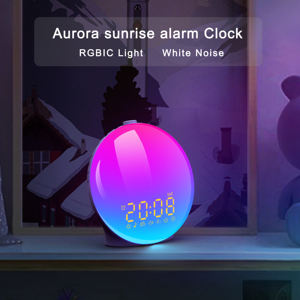นาฬิกาปลุกแบบเต็มหน้าจอ RGB พร้อมไฟจำลองพระอาทิตย์ขึ้น ช่องเสียบ USB สำหรับชาร์จ นาฬิกาตั้งโต๊ะแบบ Passive ทำจากพลาสติก พร้อมฟังก์ชั่นจำลองแสงอรุณ ตั้งเวลาปลุก - Product Image 4